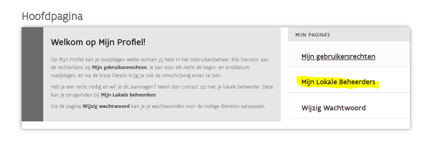 mijn profiel lokale beheerders knop